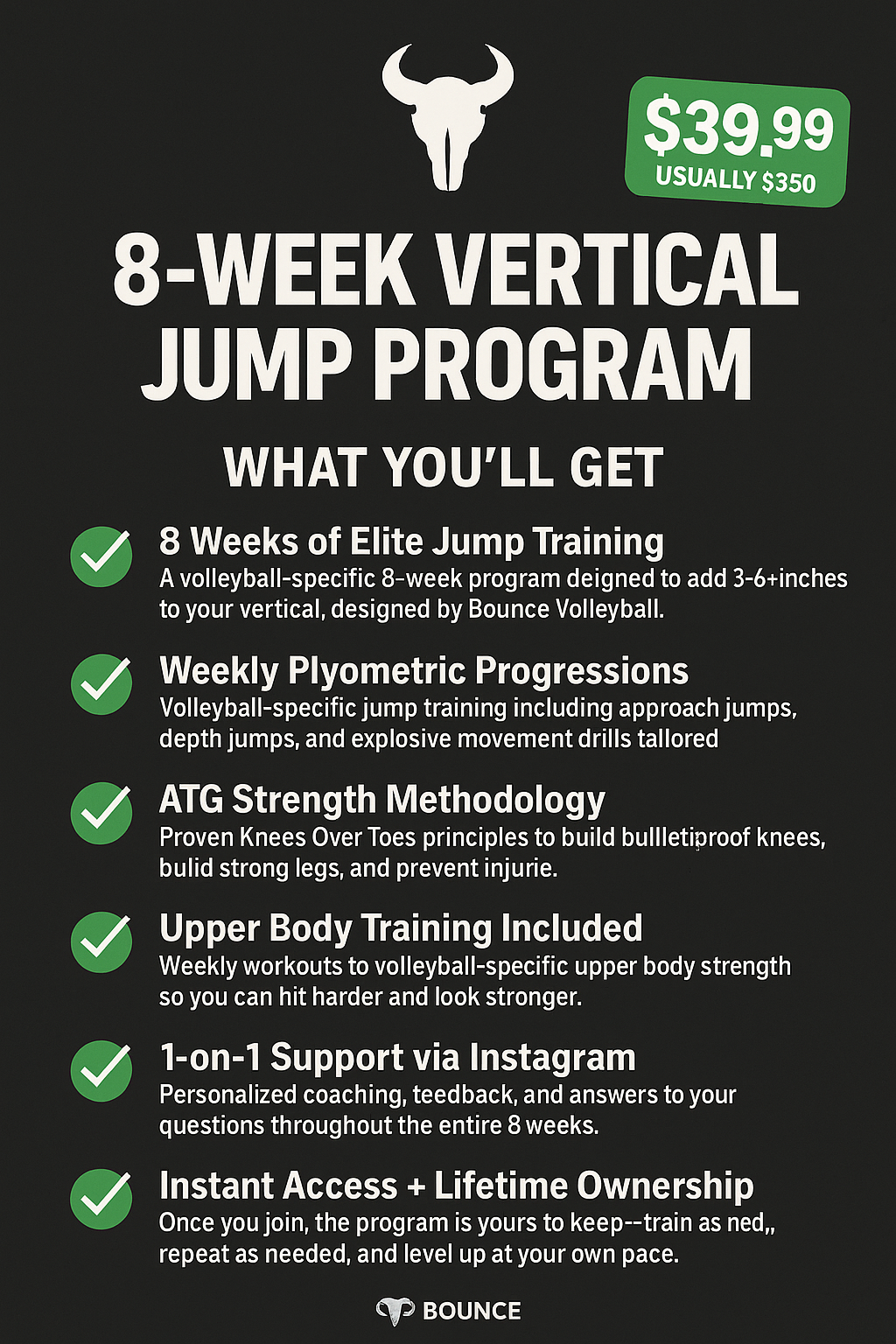 Bounce Volleyball's Vertical Jump Program - Add 3-6 Inches to Your Vertical - 8 Week Course